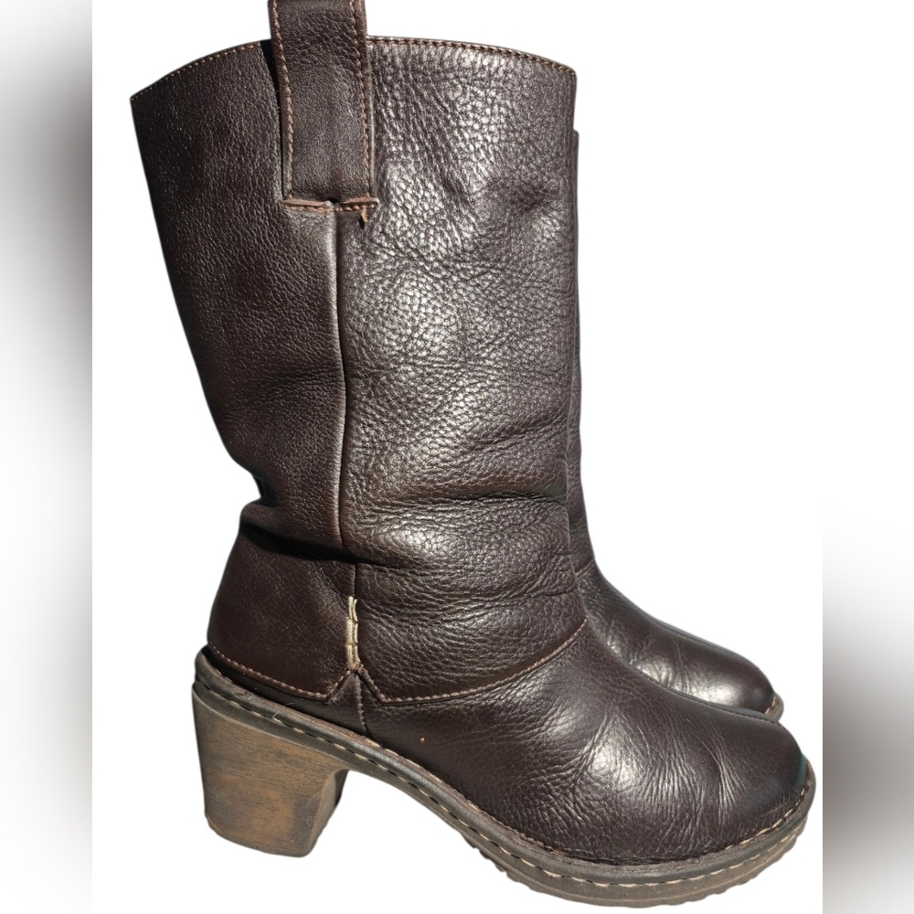 Lassen Brown Pebbled Leather Mid-Calf Heeled Boots Size 9